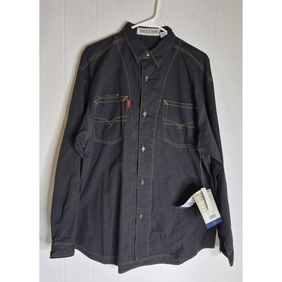 VTG Bugle Boy Long Sleeve Metal Button Up Black Western Shirt Men's Sz L NEW - Picture 4 of 13